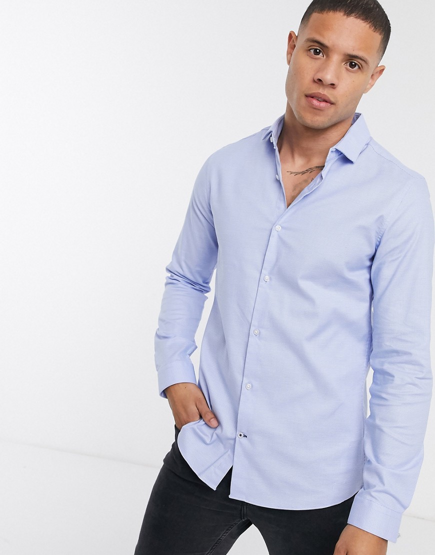 Burton Menswear - Camicia formale blu con motivo pied de poule