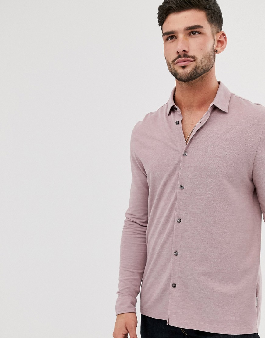 Burton Menswear - Camicia rosa con bottoni e colletto stile polo