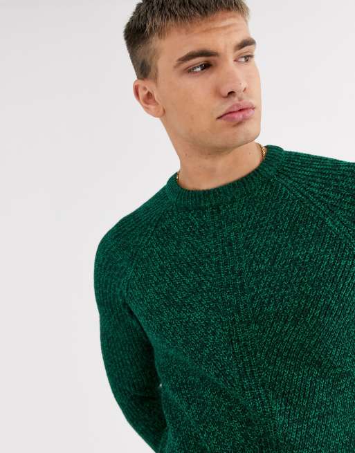 Burton Menswear chunky knit jumper in emerald green ASOS