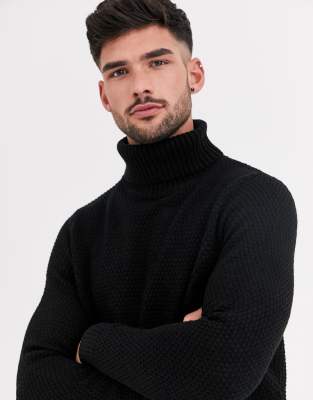 chunky black roll neck jumper