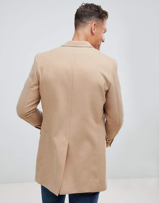 Burton menswear coat in faux wool in clearance camel