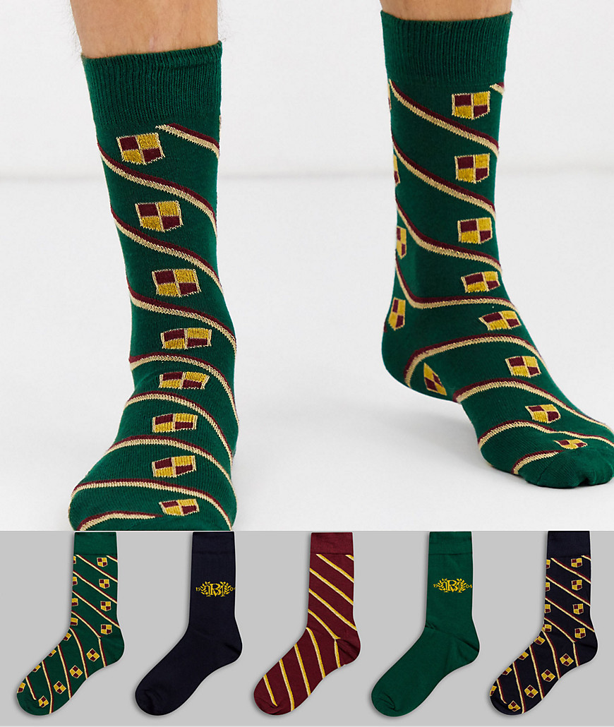 Burton Menswear - Confezione da 5 paia di calzini a righe con stemma-Multicolore
