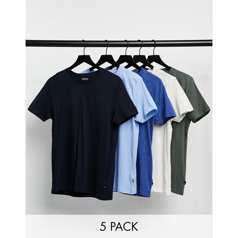 Burton Menswear - Confezione da 5 T-shirt girocollo blu navy kaki ed écru