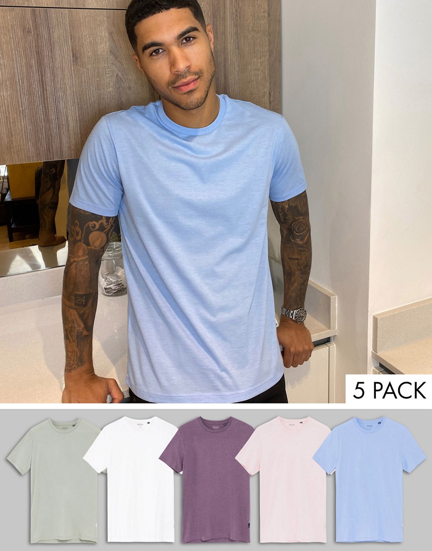 Burton Menswear - Confezione da 5 T-shirt girocollo multicolori-Multicolore