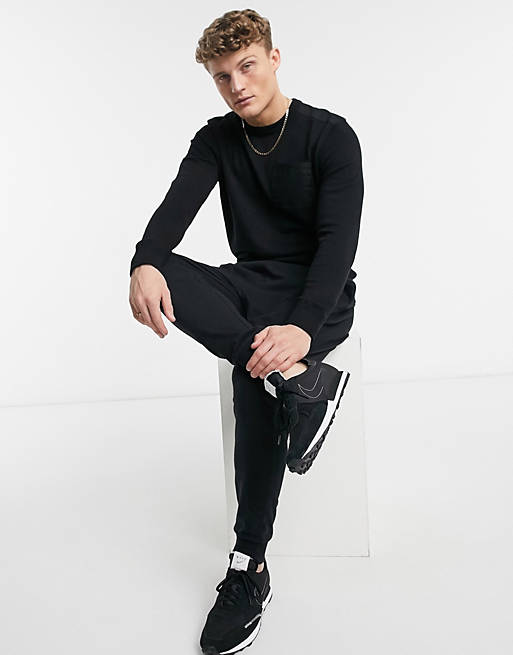 Burton Menswear contrast pocket jumper in black