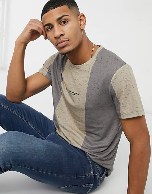 Burton Menswear – Copenhagen – Brązowy T-shirt z blokami kolorów