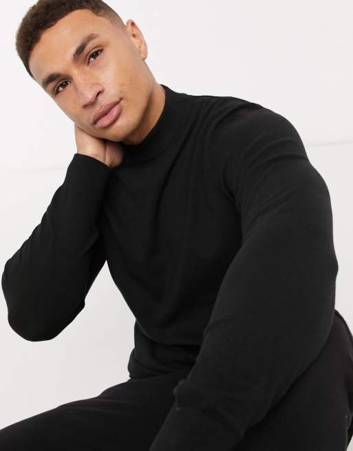 Burton Menswear cotton blend knitted turtleneck jumper in black