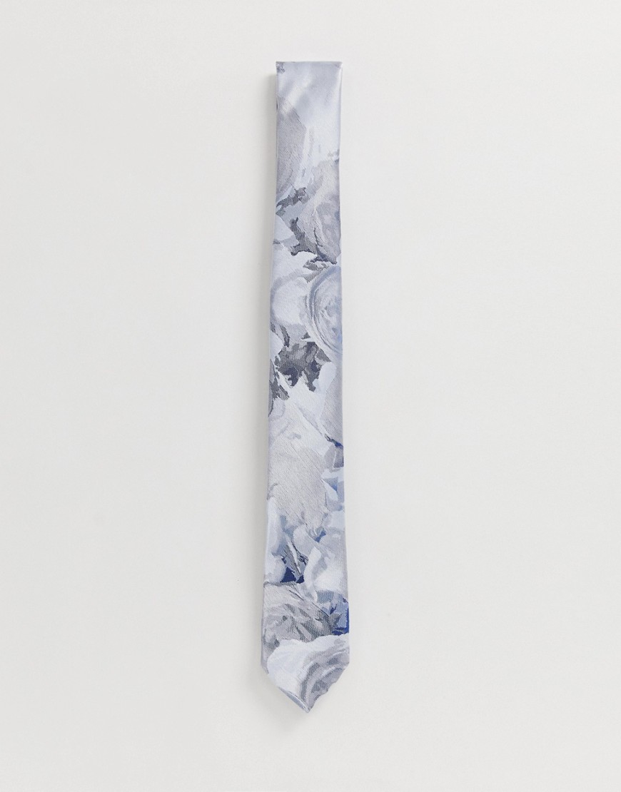 Burton Menswear - Cravatta argento con stampa a fiori-Grigio