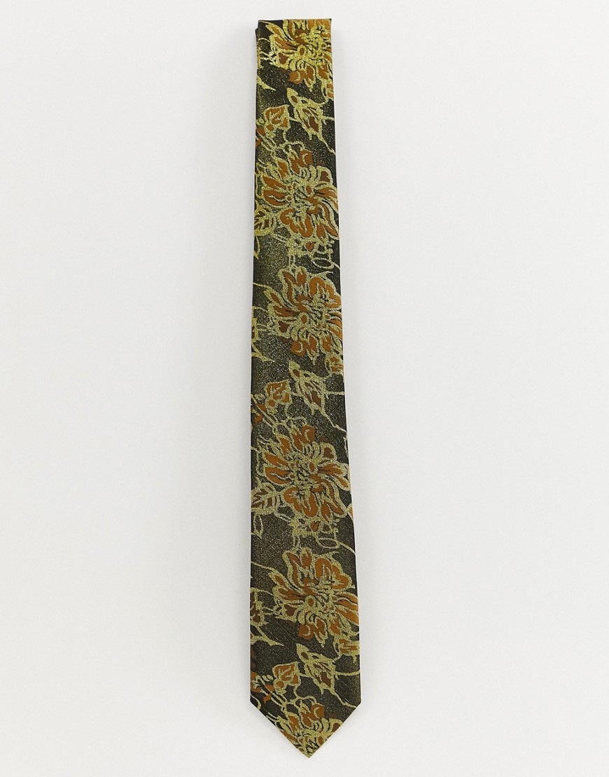 Burton Menswear - Cravatta con stampa a fiori color oro
