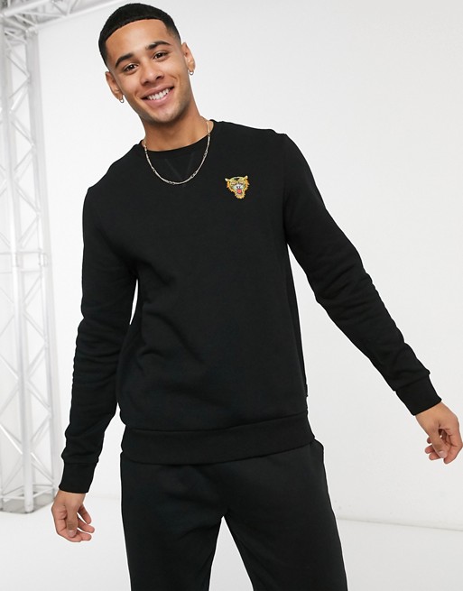 Burton Menswear crew neck embroidered sweatshirt in black