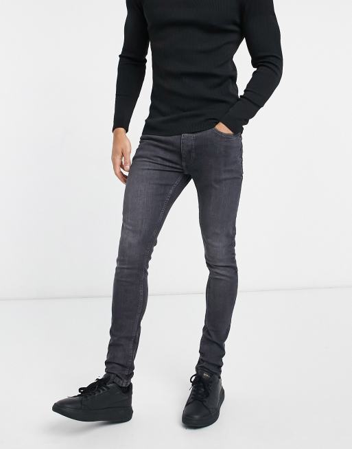 Burton Menswear – Czarne bardzo obcisłe jeansy z efektem sprania