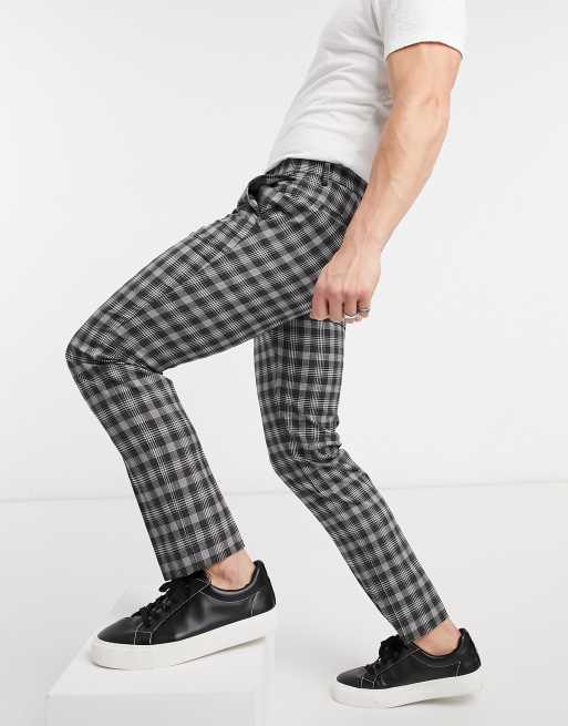 Burton Menswear – Czarno-białe obcisłe spodnie z krótszymi nogawkami i wzorem w kratę