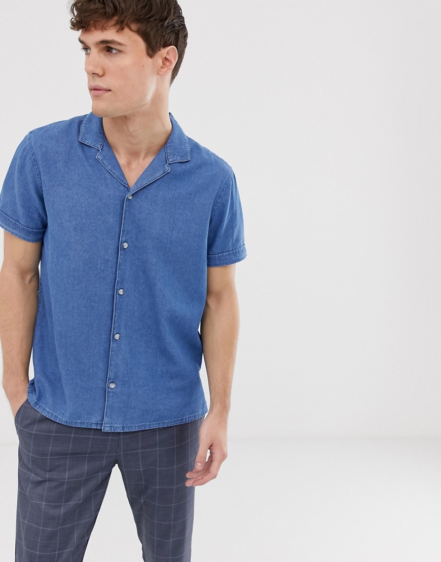 Burton Menswear - Denim overhemd met reverskraag in blauwe wassing