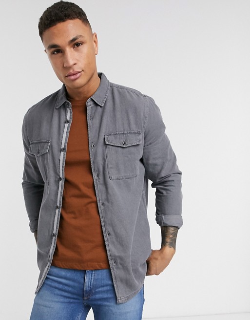 Burton Menswear denim shirt with pocket in grey