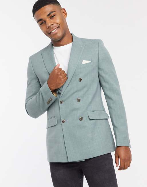 ASOS DESIGN skinny double breasted suit jacket in sage green