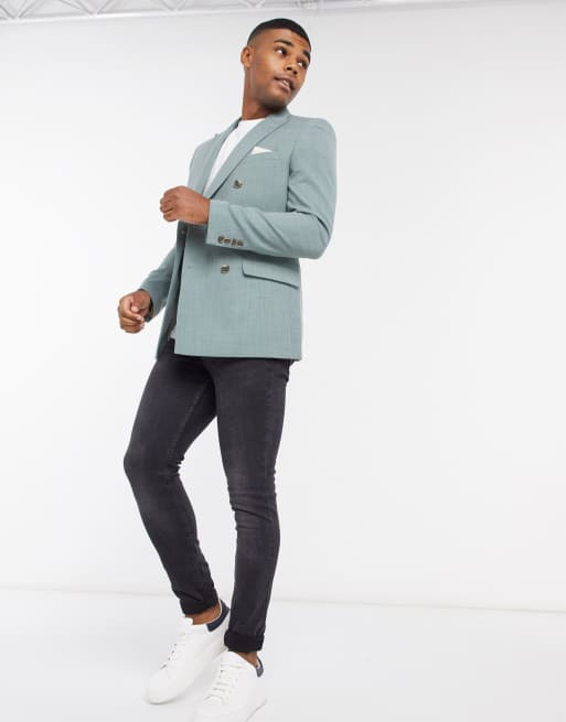 ASOS DESIGN skinny double breasted suit jacket in sage green