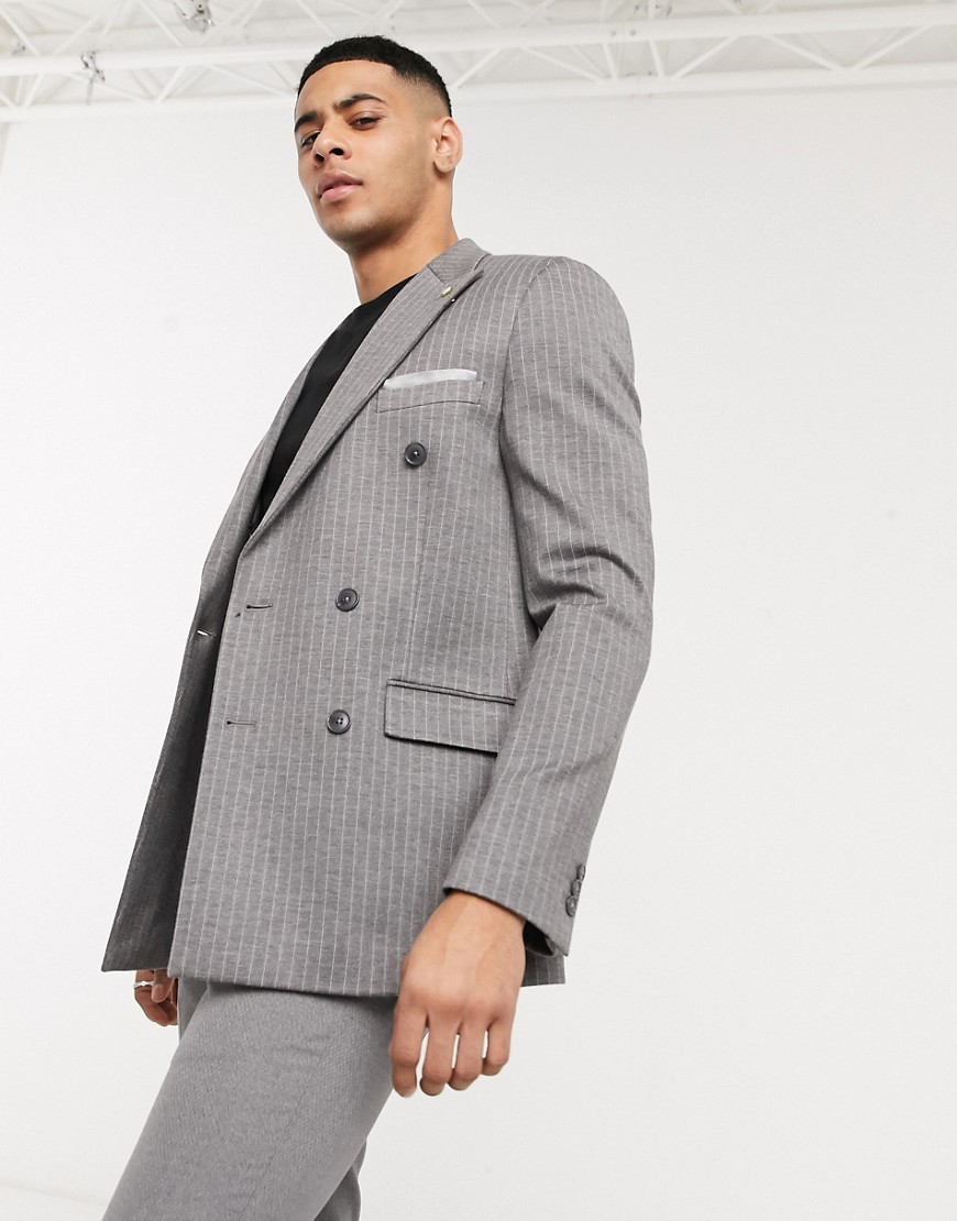 Burton Menswear double breasted slim blazer in grey stripe