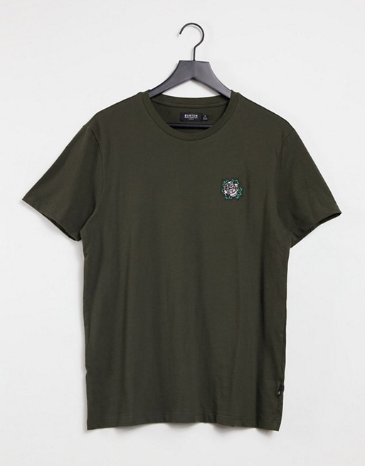 Burton Menswear embroidered t-shirt in khaki