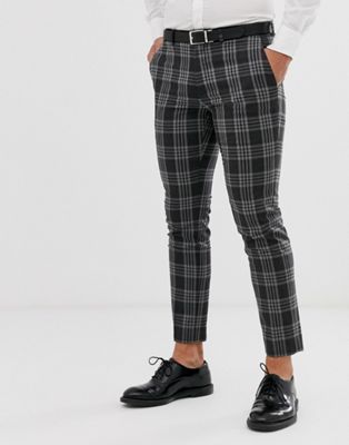 Burton Menswear – Enge Anzughose mit grauem Schottenkaromuster