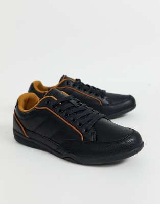 black faux leather trainers