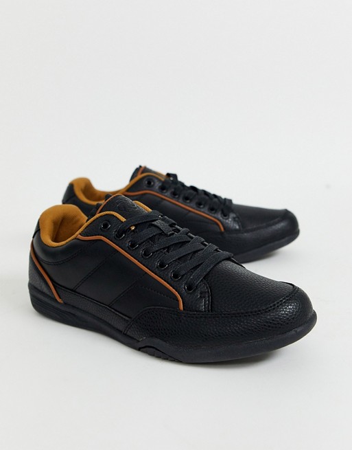 Burton Menswear faux leather trainer in black
