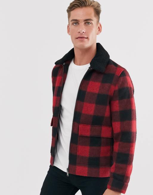 Burton Menswear faux wool bomber in buffalo check