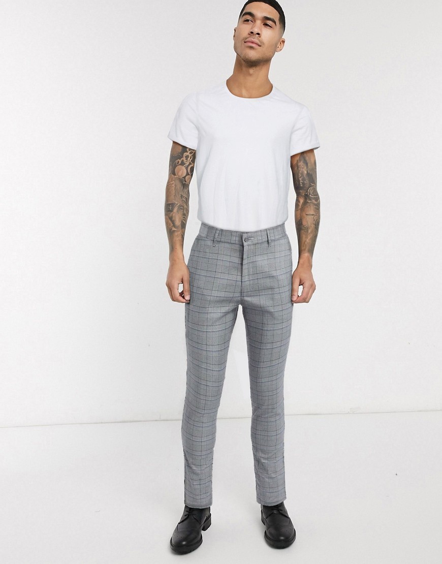 Burton Menswear - Geruite skinny broek in grijs