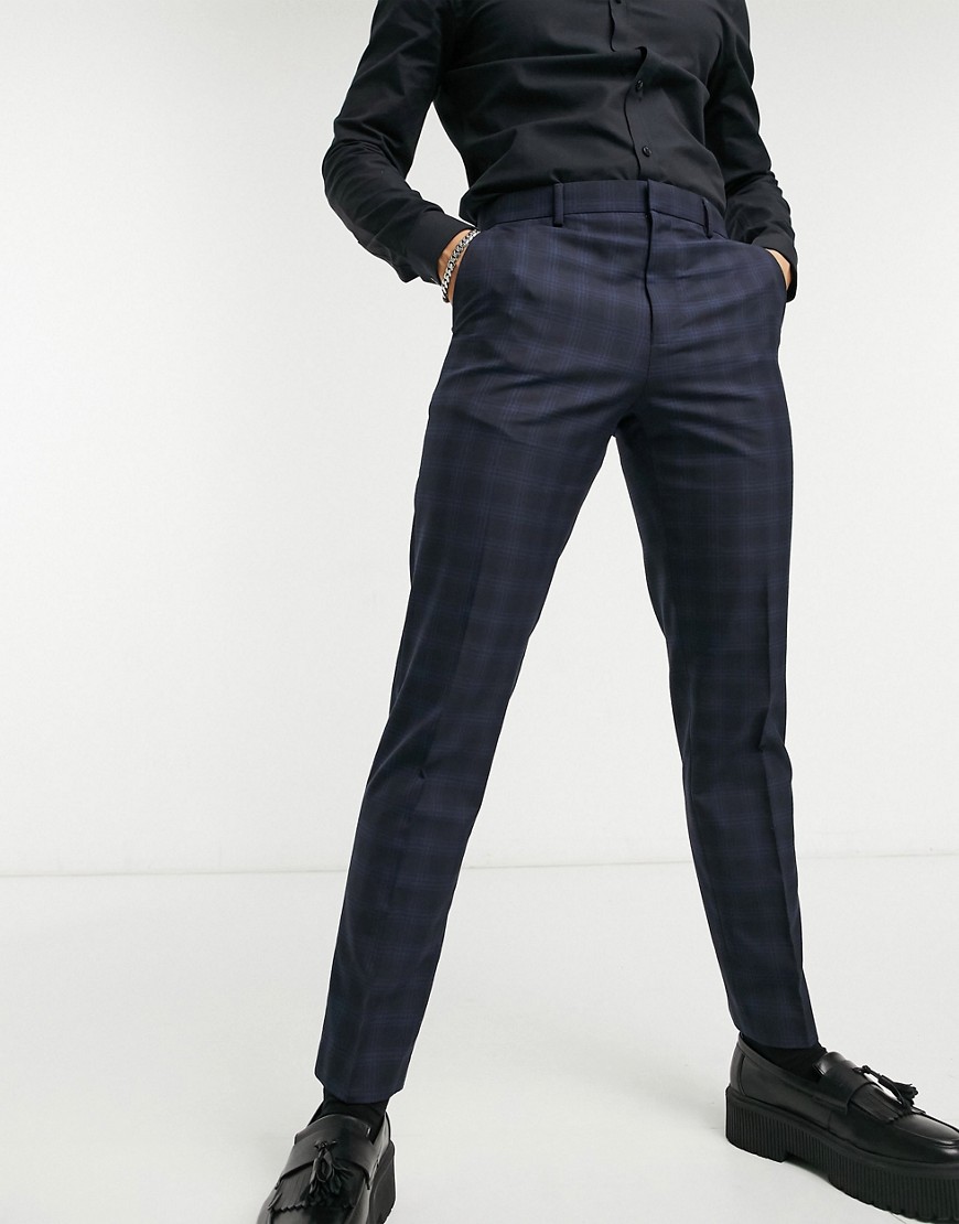 Burton Menswear - Geruite slim-fit broek in marineblauw