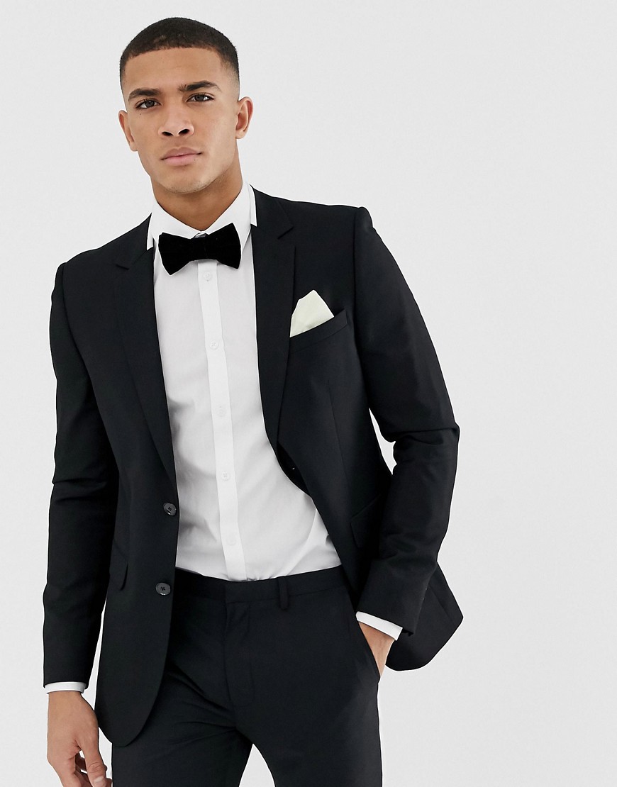 Burton Menswear - Giacca da abito stile smoking nera con bordini a contrasto-Bianco