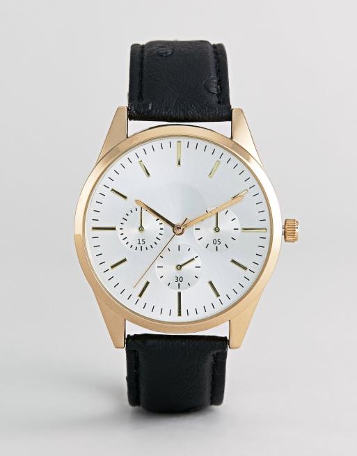 Burton Menswear Goldene Uhr Mit Schwarzem Armband Asos