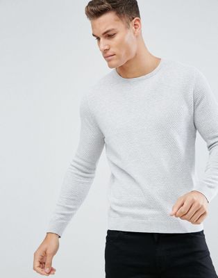 Burton Menswear – Grå texturerad stickad tröja