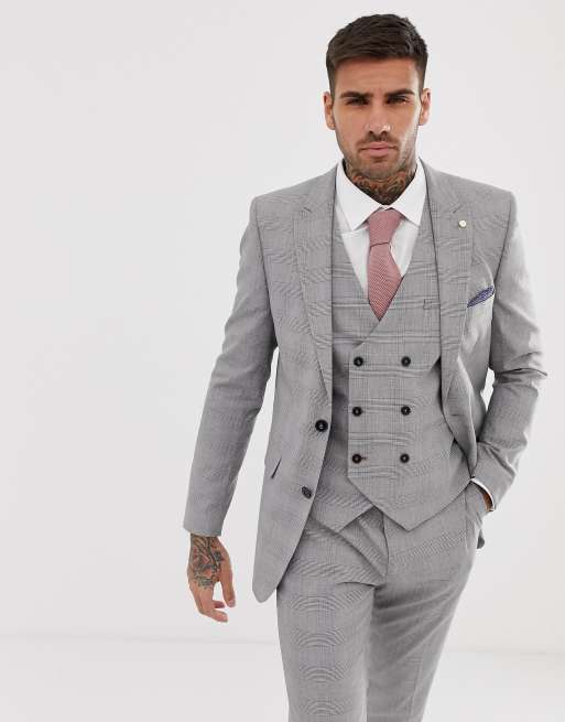 Burton Menswear – Grårutig kostym med extra smal passform, 2 av 4