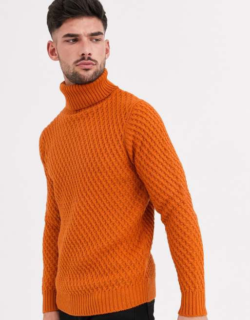 Burton Menswear – Grobstrickpullover mit Rollkragen in Orange | ASOS