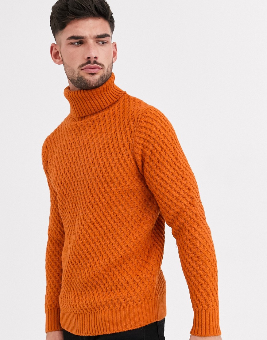 Burton Menswear - Grofgebreide coltrui in oranje