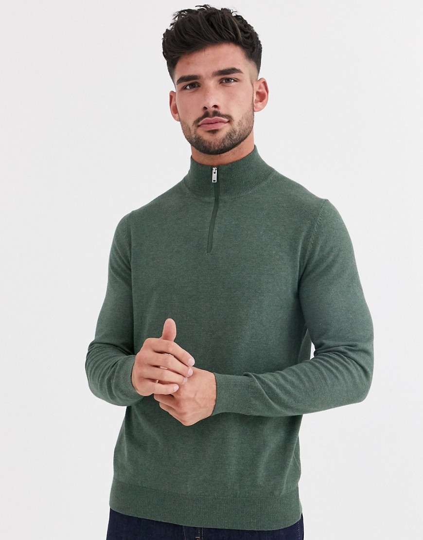 Burton Menswear – Grön tröja med halv dragkedja