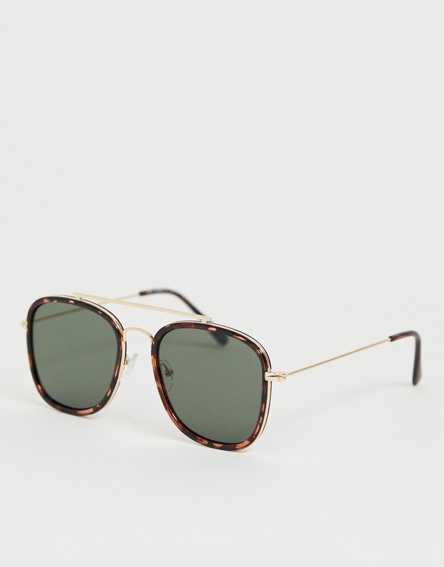 Burton Menswear – Guldfärgade spräckliga pilotsolglasögon med fyrkantiga bågar