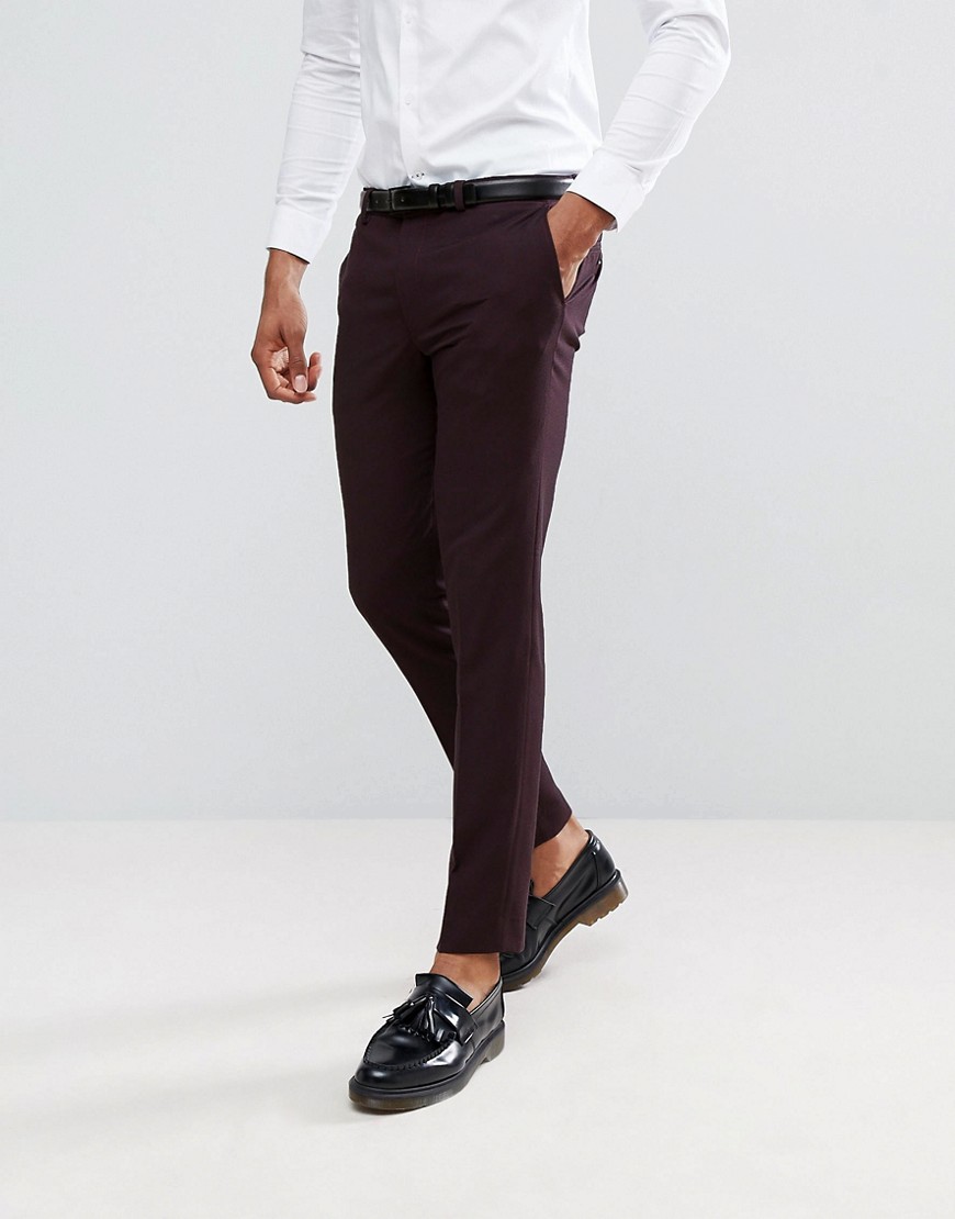 Burton Menswear - habitbukser med smal pasform i mørk vinrød-Brun