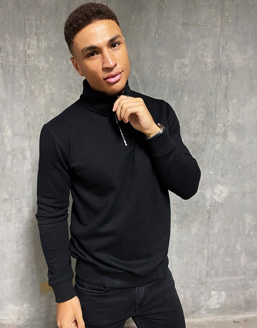 Burton Menswear half zip jumper in black