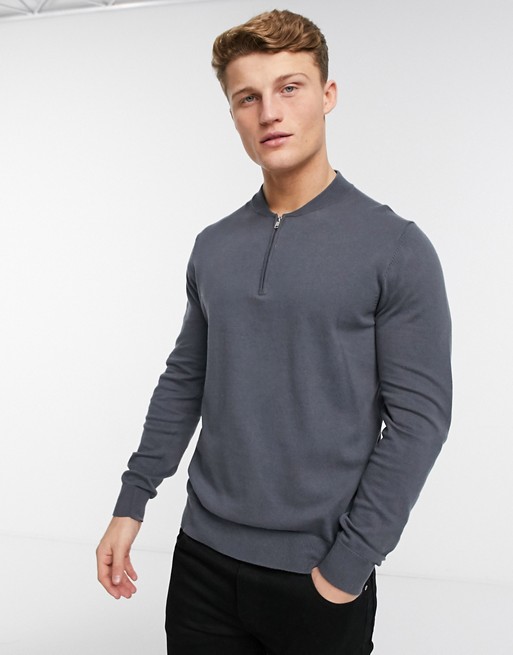 Burton Menswear half zip jumper in grey