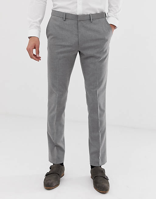 Burton Menswear - jasnoszare dopasowane spodnie garniturowe