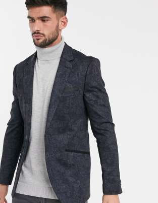 Burton Menswear jersey blazer in paisley print-Navy