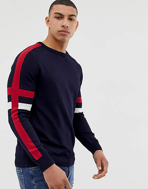 Burton Menswear jumper with side stripes in navy | ASOS
