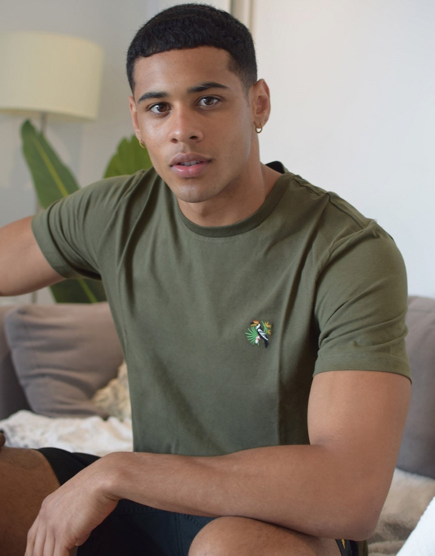 Burton Menswear - Kakifarvet T-shirt med tukan-broderi-Grøn