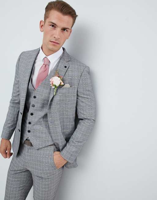 Burton Menswear Wedding – Karierter Anzug in Stone, 2 von 4