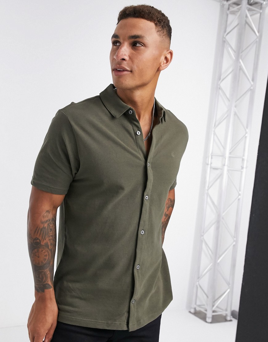Burton Menswear – Khaki, kortärmad skjorta i piké-Grön