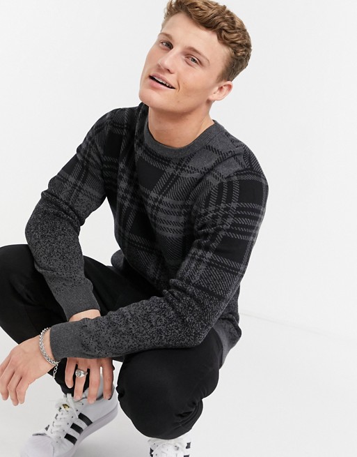 Burton Menswear knitted check jumper in grey