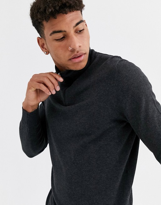 Burton Menswear knitted half zip jumper in grey