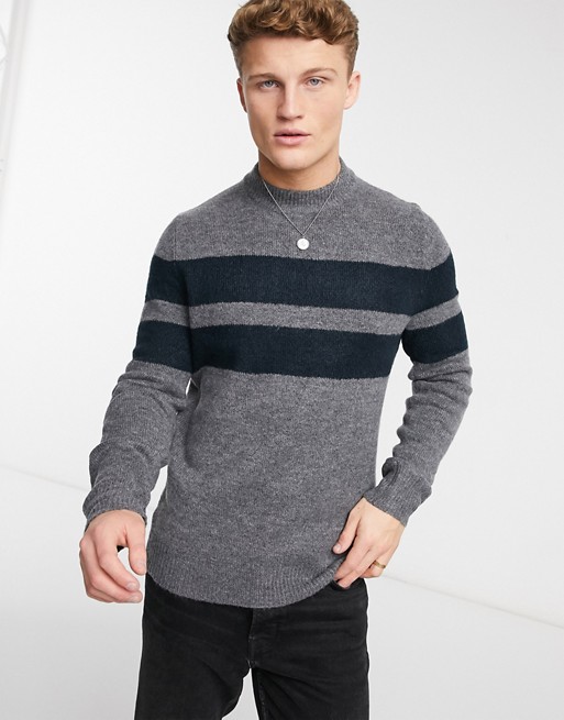 Burton Menswear knitted jumper with chest stripe in grey