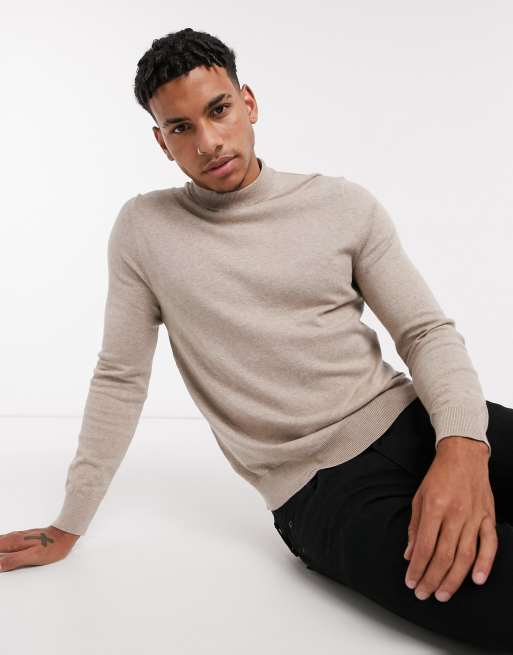 Burton Menswear knitted turtle neck jumper in oatmeal