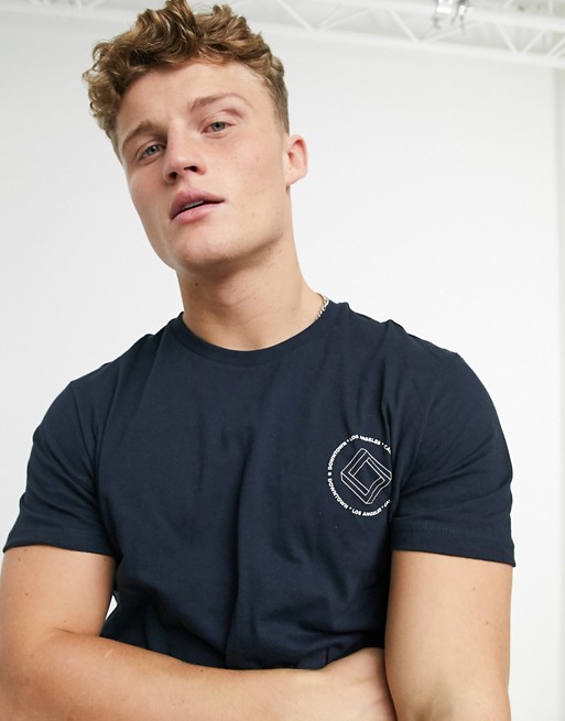 Burton Menswear LA chest print t-shirt in navy